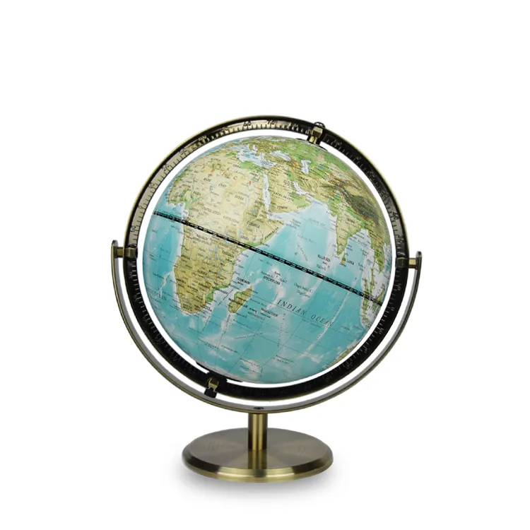 20cm (8") Illuminated Physical World Globe with Green Topographic Map & Metal Stand detail view 1